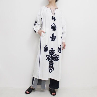 KAZAKHSTAN PATCHWORK EMB DRESS -WHITE-