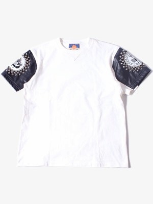 LEATHER SLEEVE SS TEE -WHITE/BLACK-