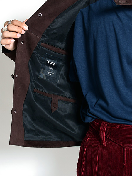SUEDE LEATHER JACKET -BROWN-