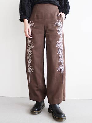 EMBROIDRED PANTS -BROWN-Lady's-