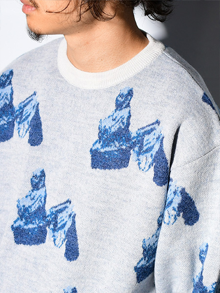 JACQUARD SWEATER LS/MOUNT ANALOGUE -GRAY- | IN ONLINE STORE