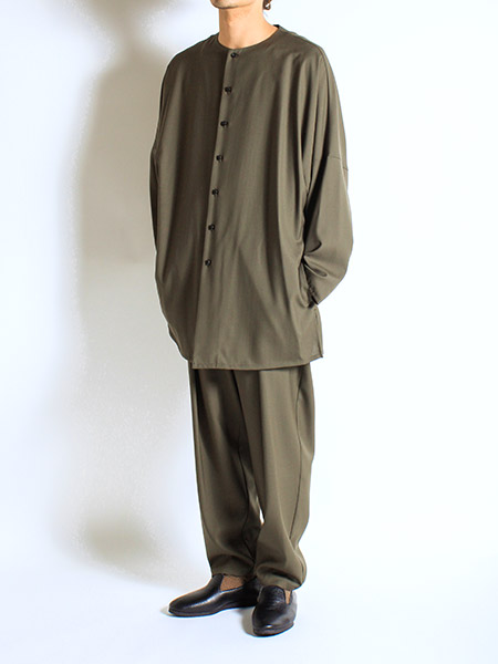 NO COLLAR SHIRT -KHAKI- | IN ONLINE STORE