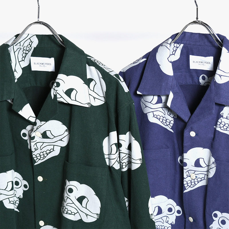 SKULL-PATTERN FLANNEL SHIRT -2.COLOR- | IN ONLINE STORE