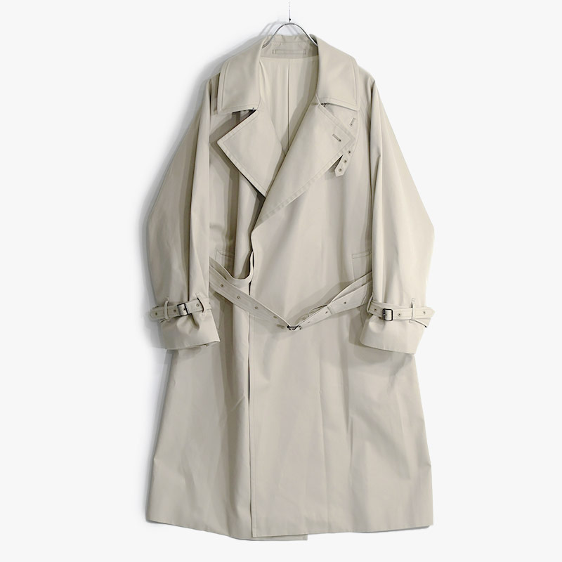 GABARDINE DOUBLE BELT TRENCH COAT -LIGHT BEIGE- | IN ONLINE STORE