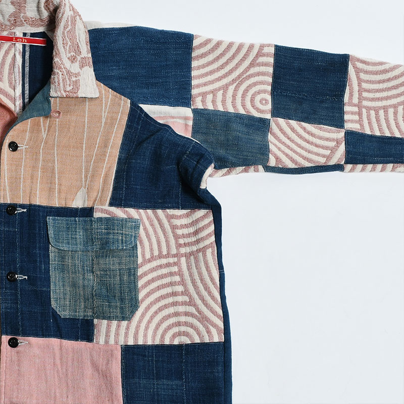 PATCHWORK PANEL SHIRT -RED×INDIGO-