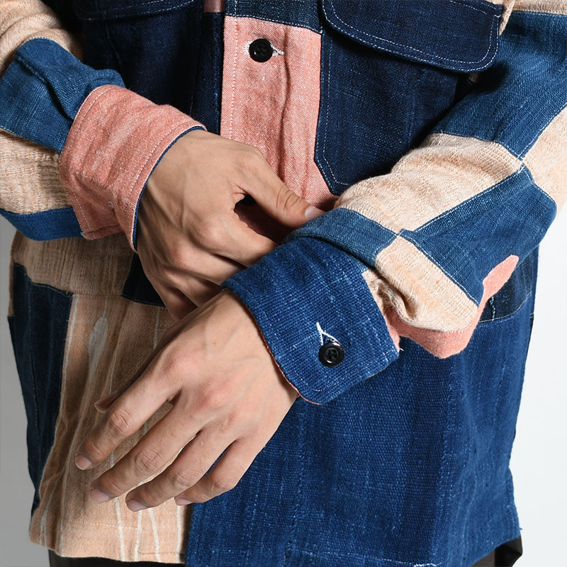 PATCHWORK PANEL SHIRT -RED×INDIGO-