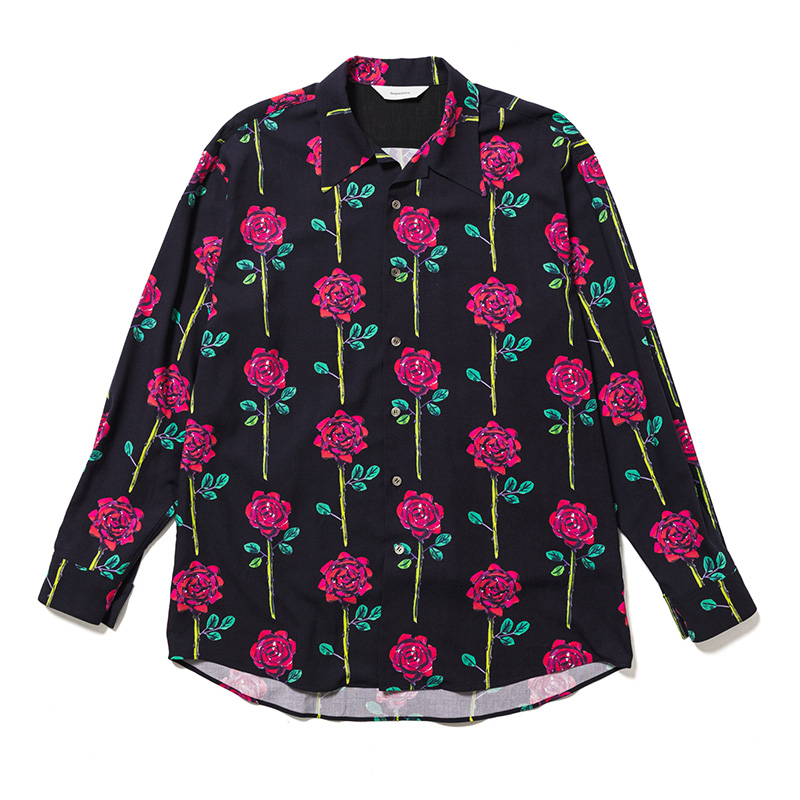 ROSE BIG OPEN COLLAR SHIRT -BLACK- | IN ONLINE STORE