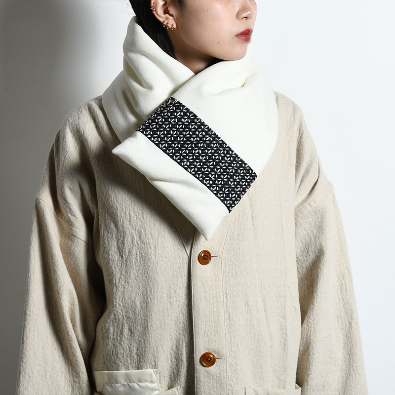 WOOL JERSEY SCARF HAND SASHIKO -WHITE- | IN ONLINE STORE