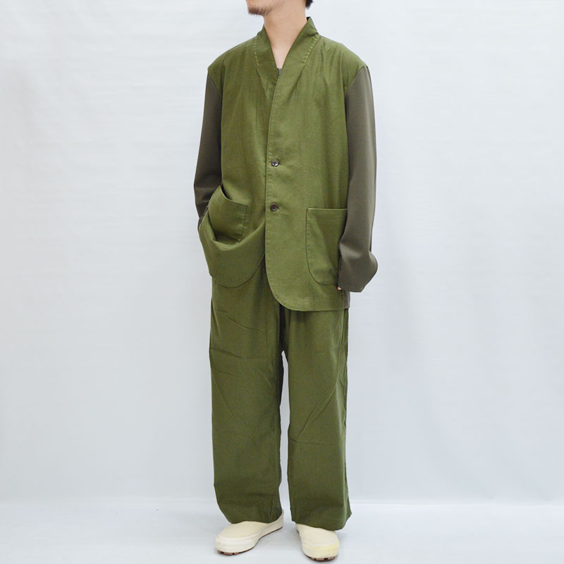 SASHIKO Trimmed Kimono Collar Jacket -OLIVE- | IN ONLINE STORE