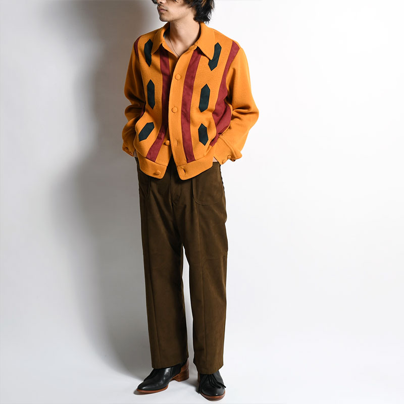 FAUX SUEDE RASTA KNIT CARDIGAN -MASTARD- | IN ONLINE STORE