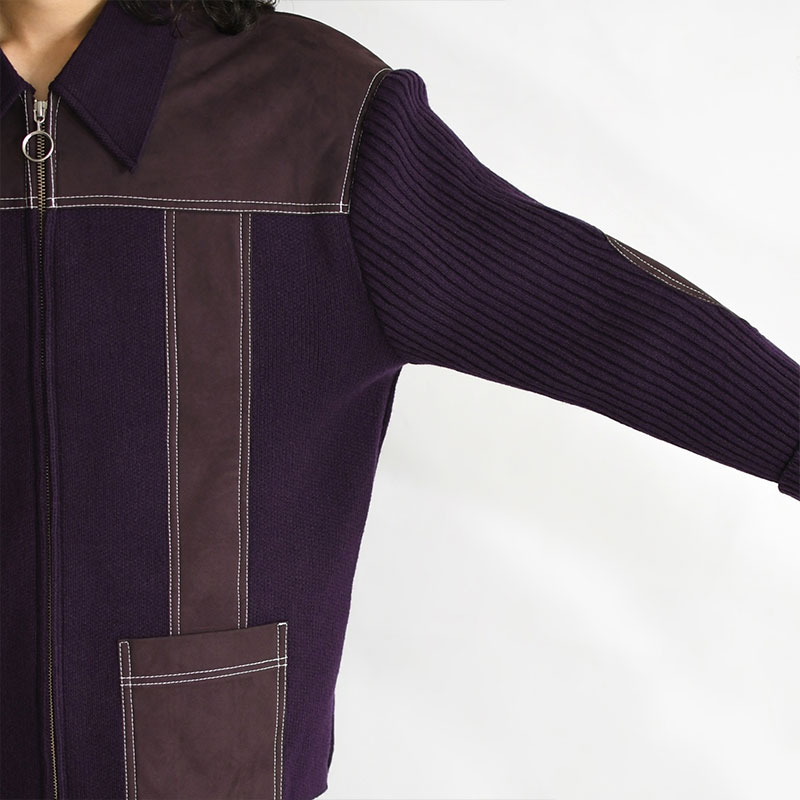 SYNTHETIC SUEDE ZIP UP KNIT -PURPLE- | IN ONLINE STORE