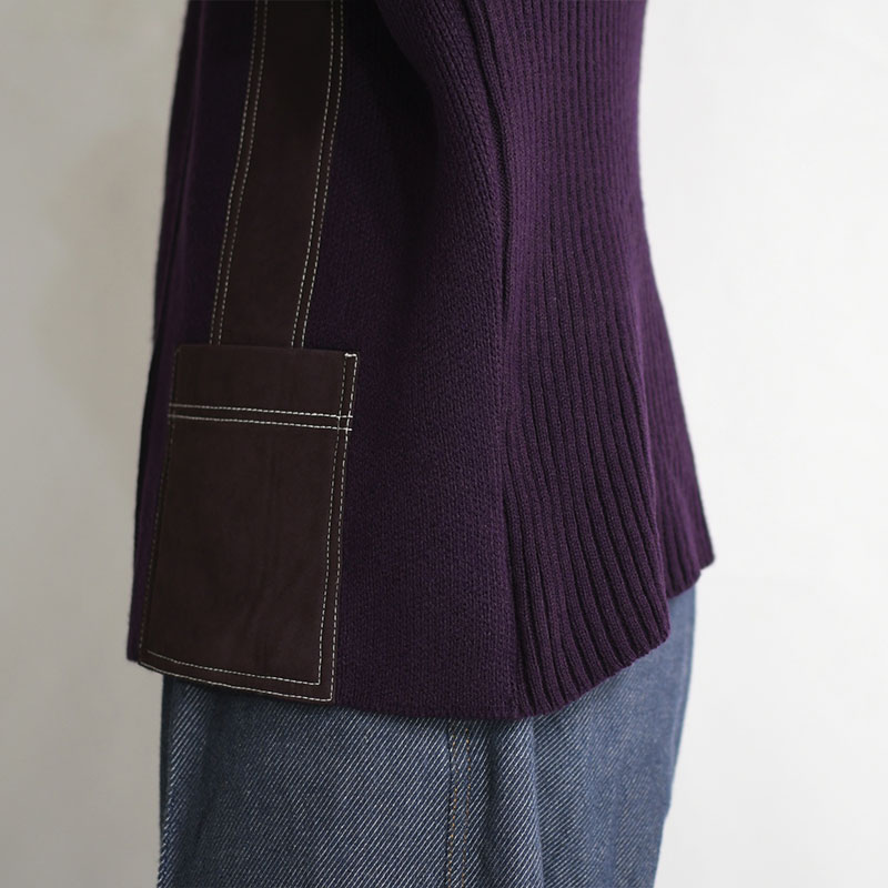 SYNTHETIC SUEDE ZIP UP KNIT -PURPLE- | IN ONLINE STORE
