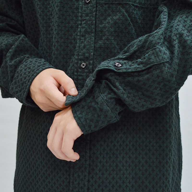 CROSS SASHIKO Band Collar Shirt -GREEN- | IN ONLINE STORE