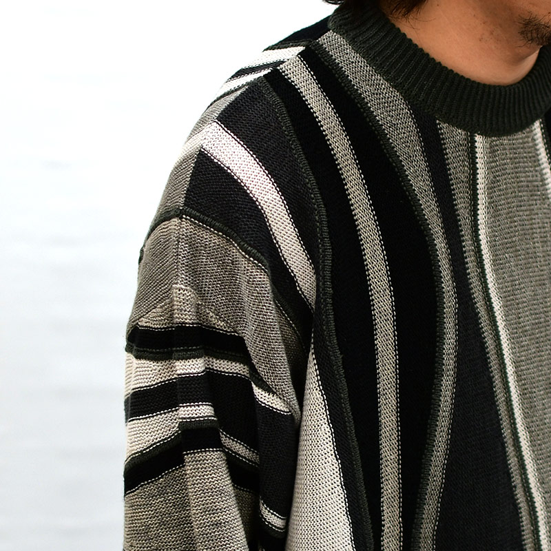 7G FEATHER STRIPE KNIT PULLOVER -GRY-