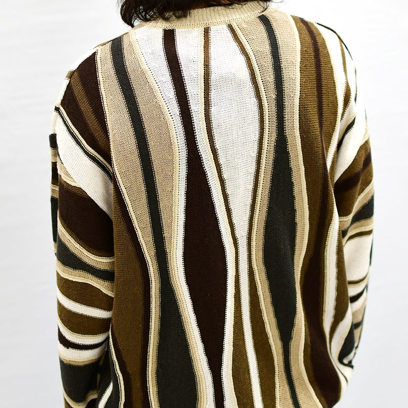 7G FEATHER STRIPE KNIT PULLOVER -BRN-