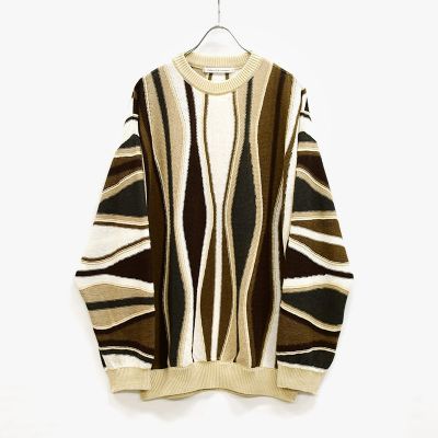 7G FEATHER STRIPE KNIT PULLOVER -BRN-