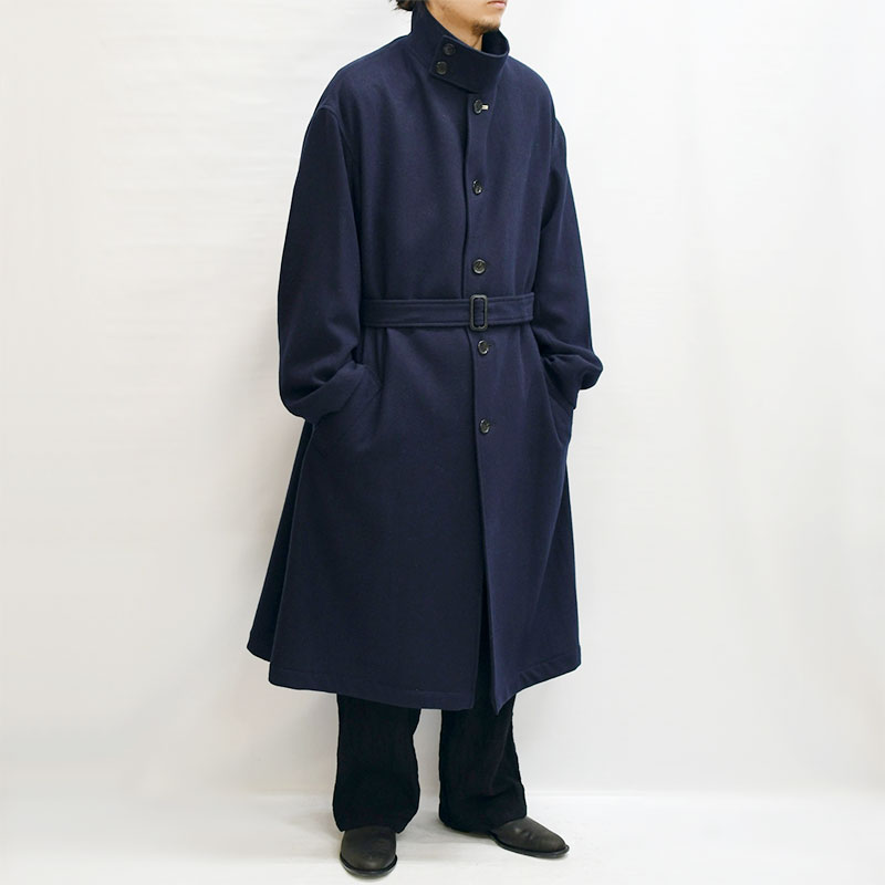 TWILL FLANNEL J-STAND UP COLLAR COAT -NAVY- | IN ONLINE STORE