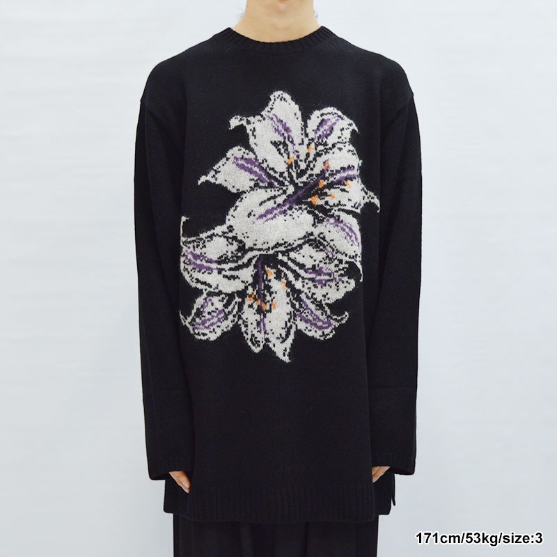 7G FLOWER INTERSIA JACQUARD CREW NECK A -BLACK- | IN ONLINE STORE