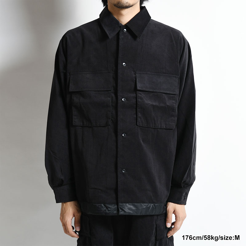 CORDUROY×NYLON Kimono Sleeve Shirket -BLACK- | IN ONLINE STORE