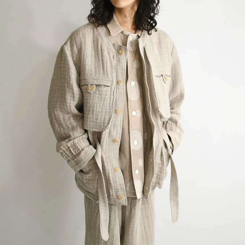 WOOL LINEN BUSH JACKET -ASH BEIGE- | IN ONLINE STORE