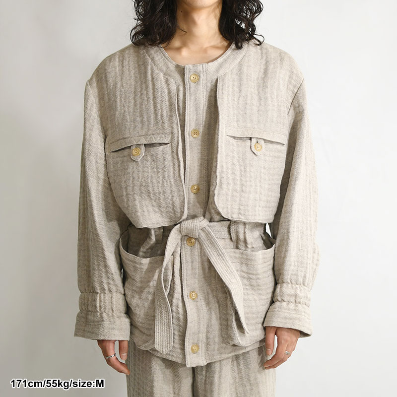 WOOL LINEN BUSH JACKET -ASH BEIGE- | IN ONLINE STORE