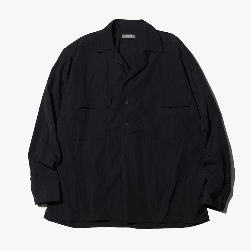 OPEN COLLARED PULLOVER SHIRT LS -BLACK- | IN ONLINE STORE