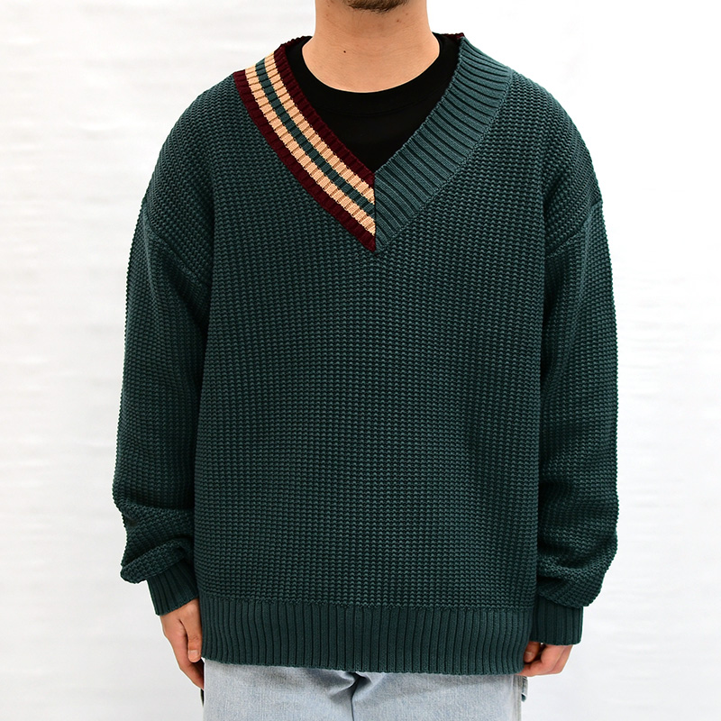 Asymmetry V Knit -GREEN- | IN ONLINE STORE