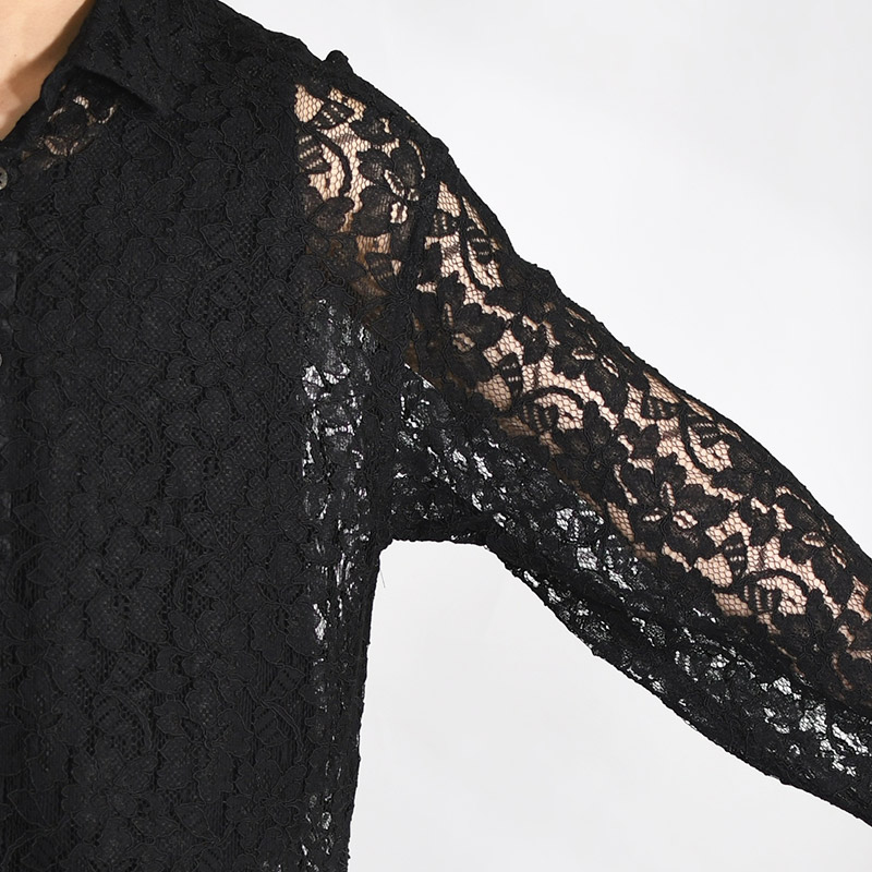 FLOWER LACE LS SHIRT -BLACK-