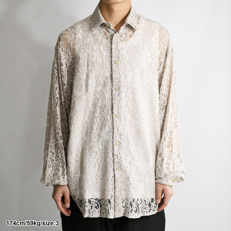 FLOWER LACE LS SHIRT -BEIGE-