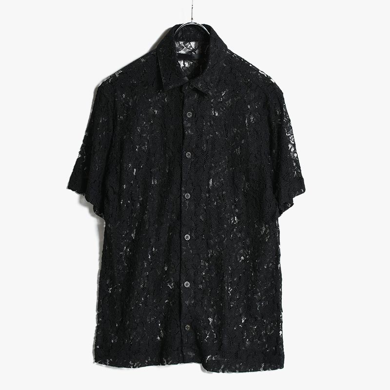 FLOWER LACE SS SHIRT -BLACK-