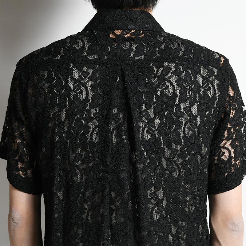 FLOWER LACE SS SHIRT -BLACK-