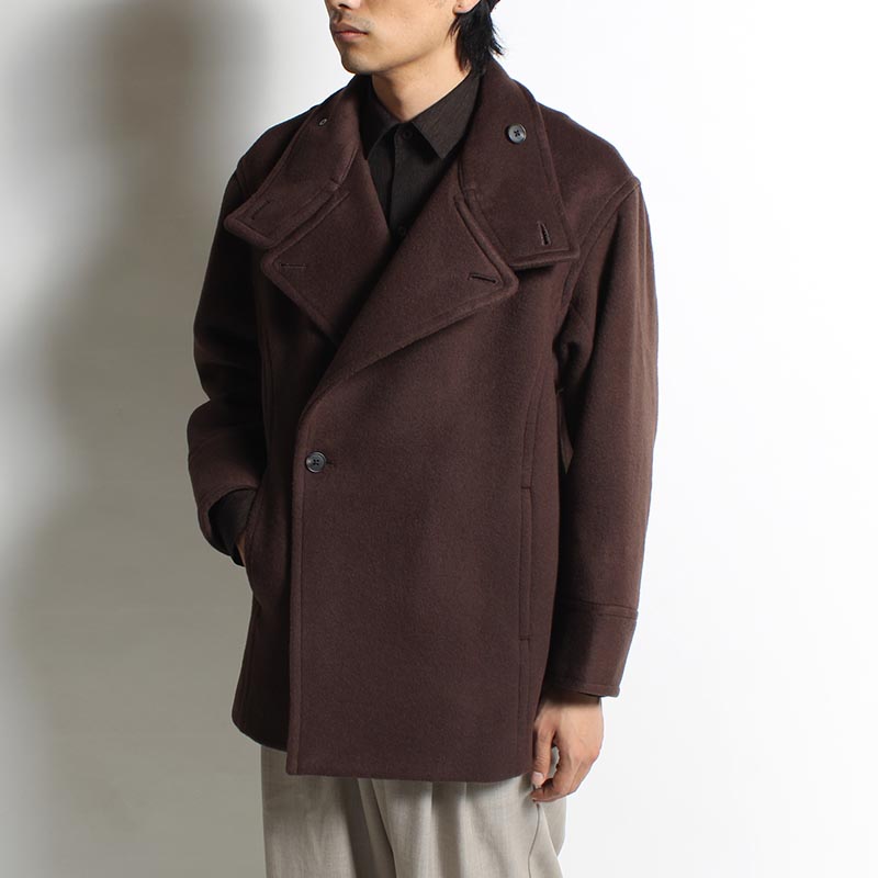BEAVER MELTON STAND COLLAR COAT -BROWN- | IN ONLINE STORE