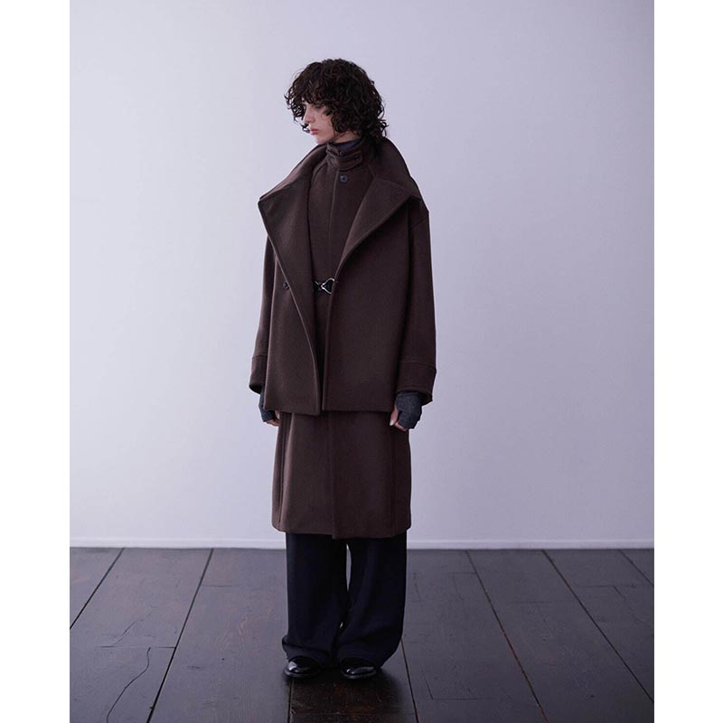 BEAVER MELTON STAND COLLAR COAT -BROWN- | IN ONLINE STORE