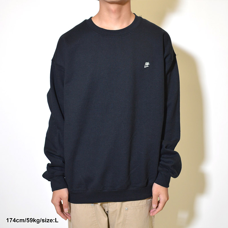 ONE POINT 匣EMBROIDERY CREW -BLACK-