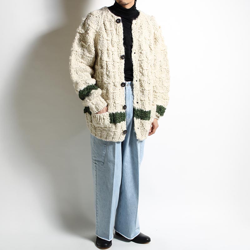 LS HAND KNITTED CARDIGAN "JACO" -IVORY-