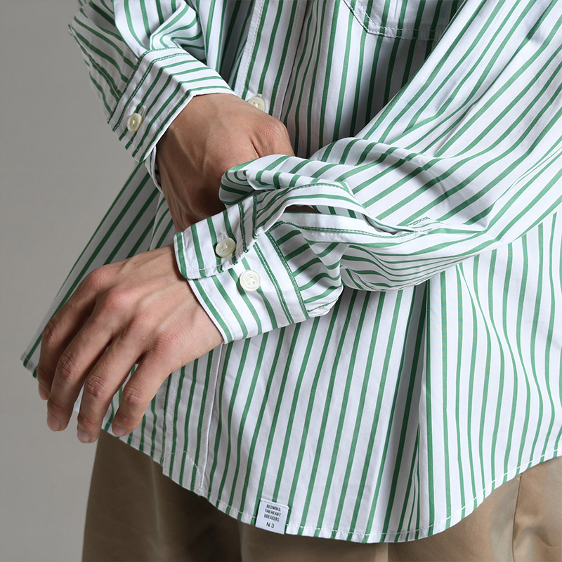 L/S STRIPE WORK SHIRT "BOB" -GREEN-