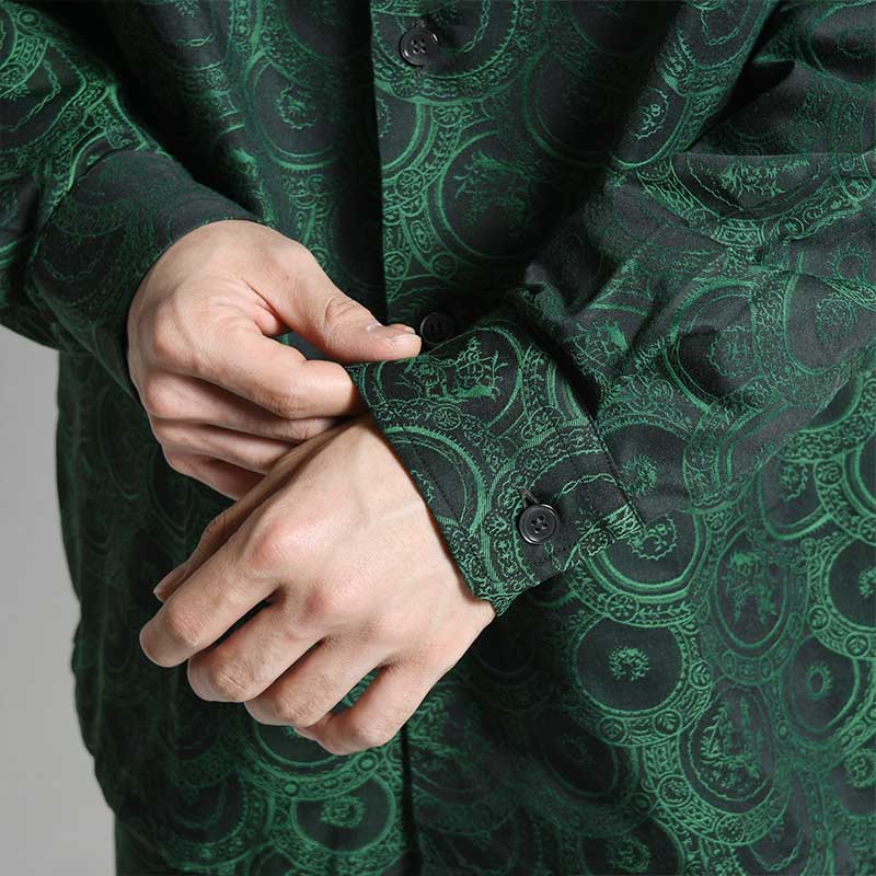 L/S OPEN COLLAR JACQUARD SHIRT "CAMERON" -GREEN-