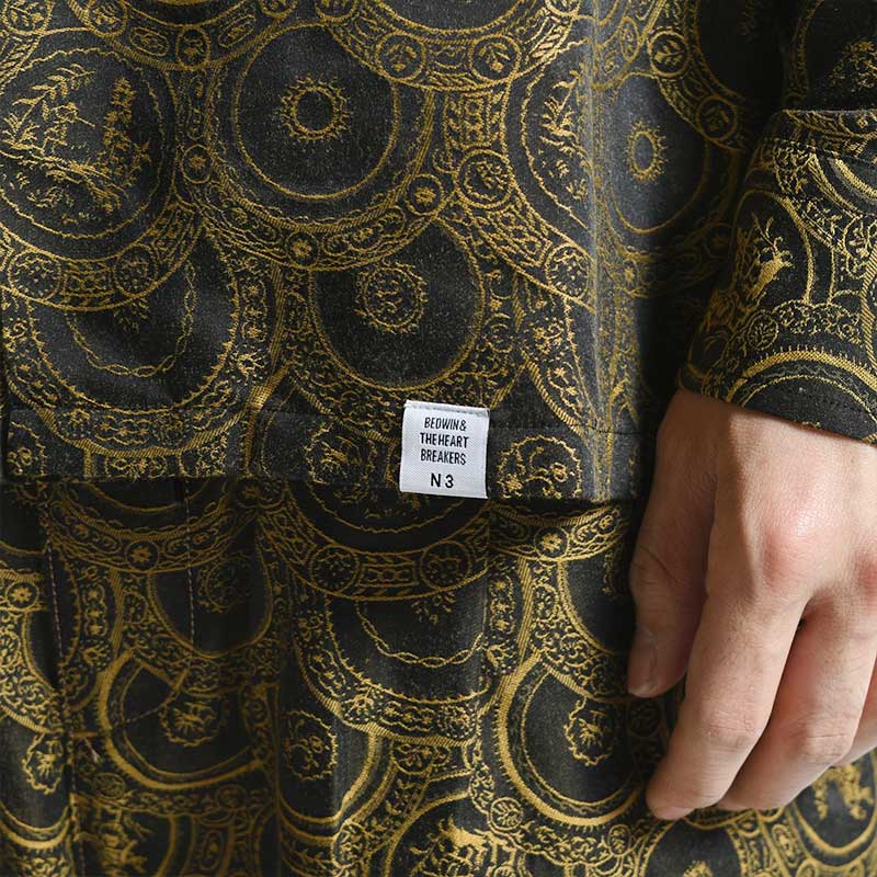 L/S OPEN COLLAR JACQUARD SHIRT "CAMERON" -GOLD-