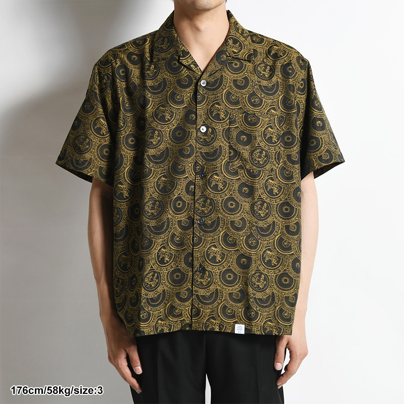 S/S OPEN COLLAR JACQUARD SHIRT "CAMERON" -GOLD-