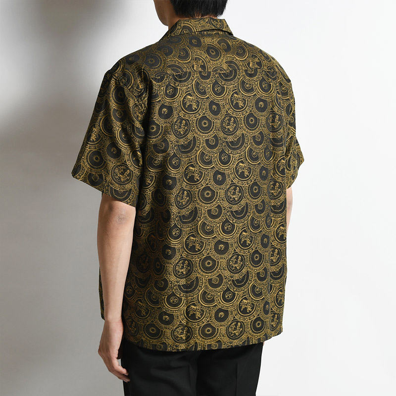 S/S OPEN COLLAR JACQUARD SHIRT "CAMERON" -GOLD-