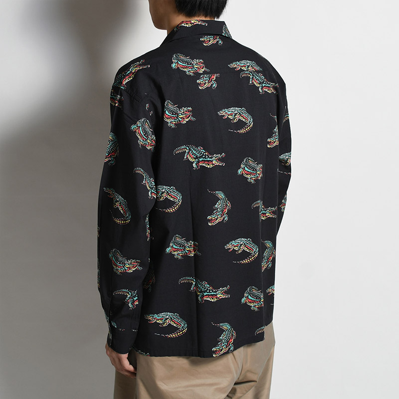 L/S OPEN COLLAR ALOHA SHIRT "ROGERS"  BLACK    IN ONLINE STORE