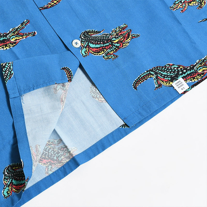 L/S OPEN COLLAR ALOHA SHIRT "ROGERS" -BLUE-