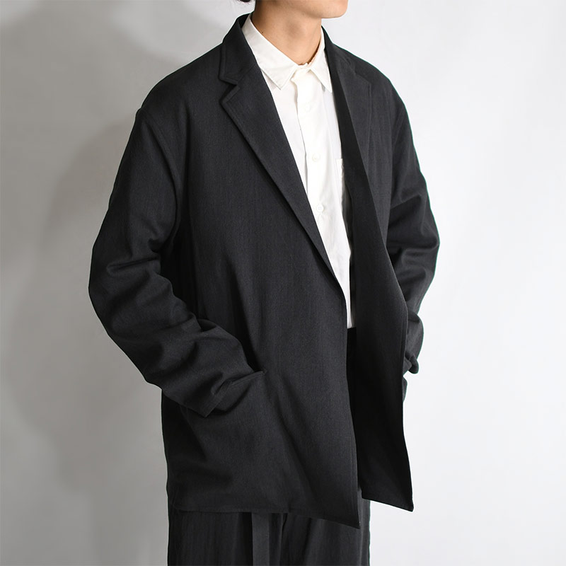 Wool Rayon Silk Cardigan Jacket -HEATHER CHARCOAL- | IN ONLINE STORE