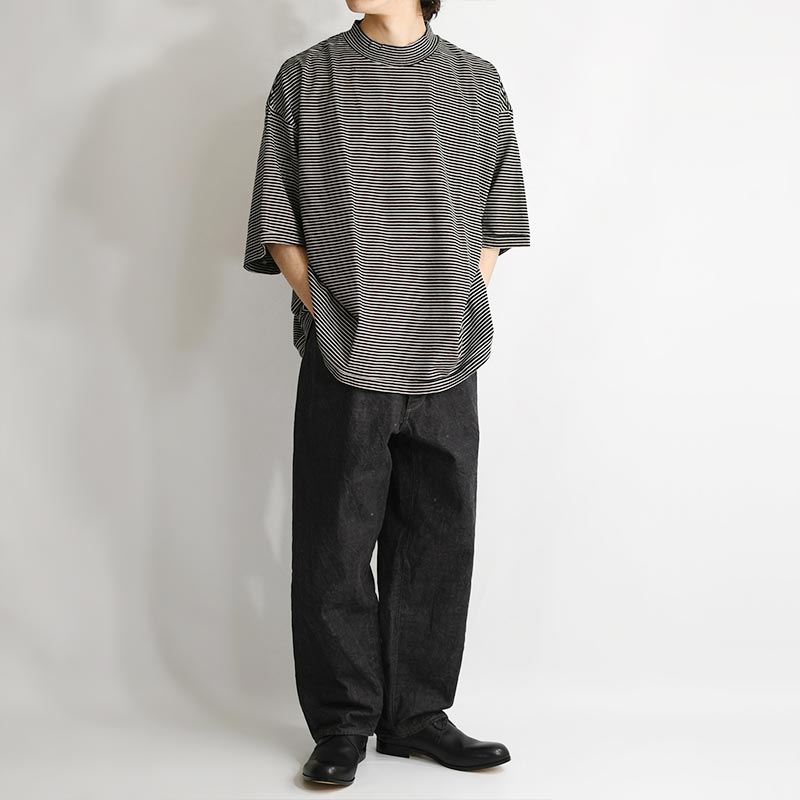 Cotton Napping Border Super Size TEE -BLACK×ECRU- | IN ONLINE STORE