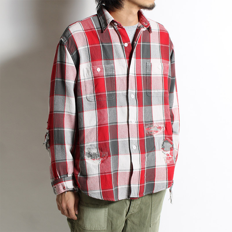 REPAIR AGEING FLANNEL SHIRT -RED- | IN ONLINE STORE