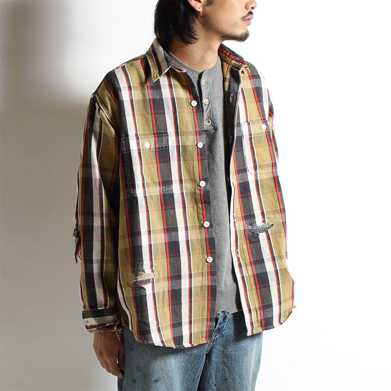 REPAIR AGEING FLANNEL SHIRT -YELLOW- | IN ONLINE STORE