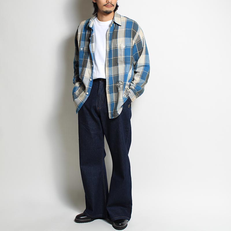 REPAIR AGEING FLANNEL SHIRT -BLUE- | IN ONLINE STORE
