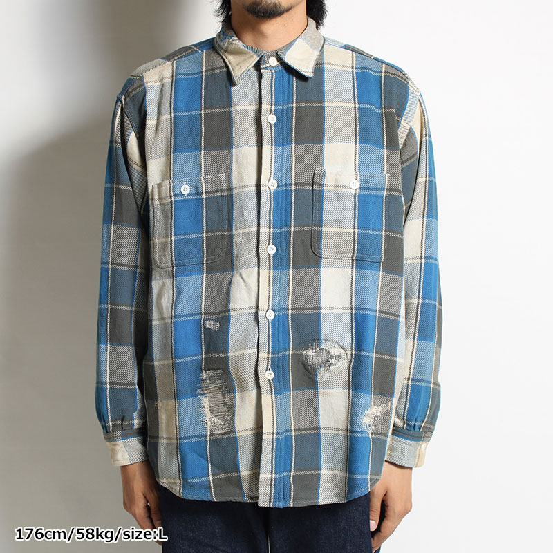 REPAIR AGEING FLANNEL SHIRT -BLUE- | IN ONLINE STORE