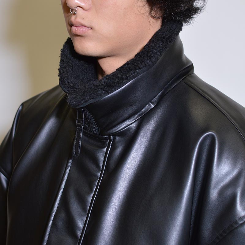 2-WAY COLLAR LEATHER DOWN JACKET -BLACK- | IN ONLINE STORE