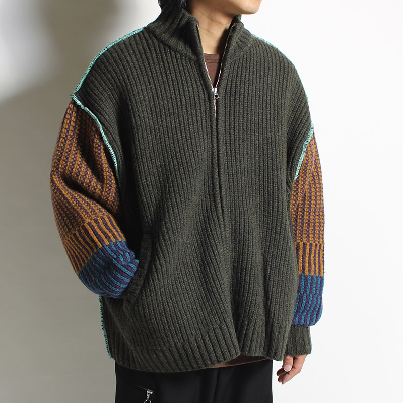 ZIP UP KNIT BLOUSON -OLIVE- | IN ONLINE STORE